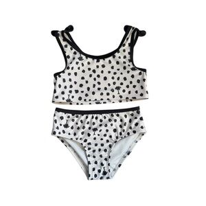 Cat & Jack Two Piece Dots and Palm Trees Cream and Black Swimsuit Size 5T
